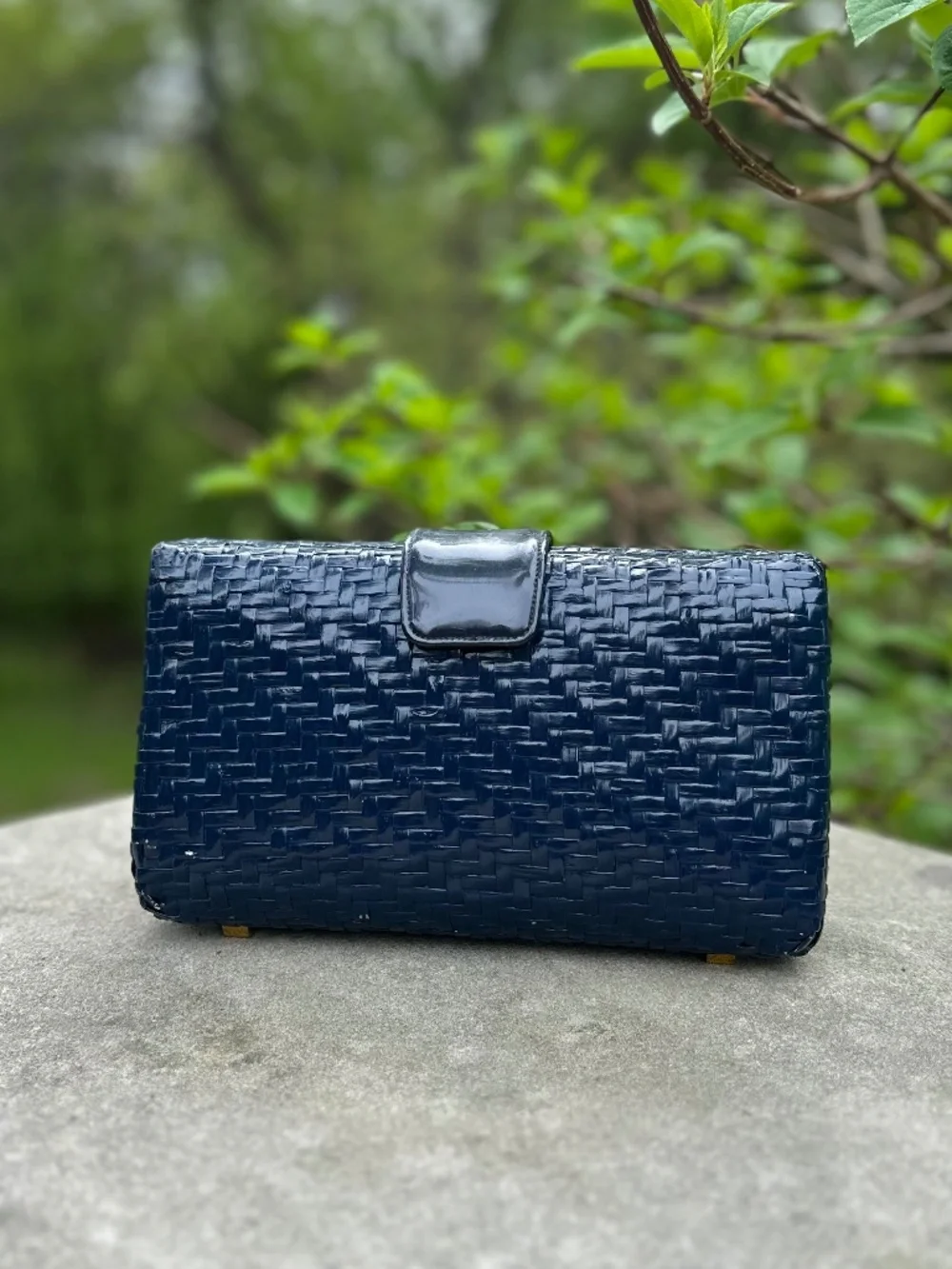Navy Handbag, Vintage Koret Wicker Clutch, Great for Rush or Game Day
